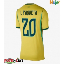 Camiseta Brasil Lucas Paqueta #20 Primera Equipación para mujer Mundial 2026 manga corta